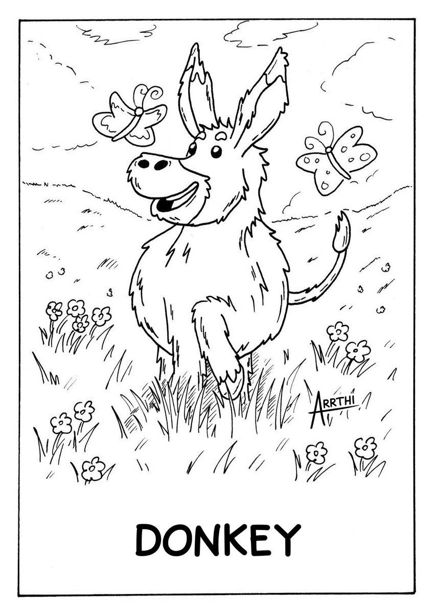 Arrthi's tweet photo. My @AnimalAlphabets illo for Donkey 🫏. I've set a time limit of 10min to do quick drawings for the round of Community Choices prompts. Hope you'll like them so far & Happy AA Monday everyone!😃#AnimalAlphabets #kidlit #characterdesign #kleinekunstklasse #cartoon #drawing #arrthi https://t.co/4hqFBcbFry