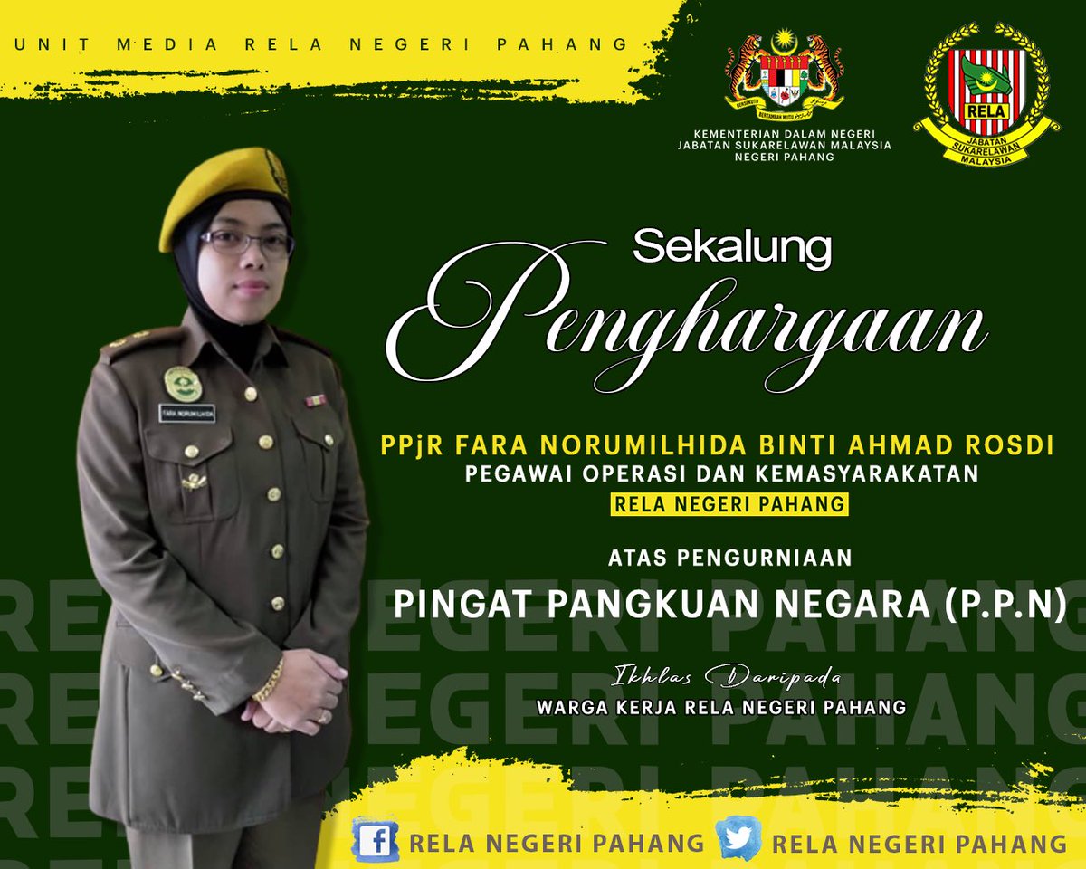 24 Julai 2023 || Isnin

Ucapan Tahniah kepada PPjR Fara Norumilhida binti Ahmad Rosdi di atas pengurniaan Pingat Pangkuan Negara (P.P.N) pada hari ni di Balairung Seri, Istana Negara.

#RELANegeriPahang
#SetiaBerbakti
#MalaysiaMADANI
#KeselamatanTanggungjawabBersama
