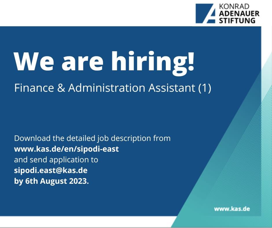 #JobOpportunity We are looking for a Finance and Administration Assistant to join our team! 💼 Position details: kas.de/en/web/sipodi-…