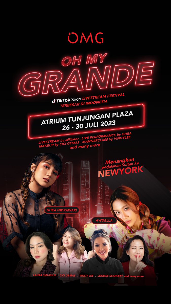 wnisekai's tweet photo. WADAW WADIDAW! Event terkeren dan terkece, OH MY GRANDE yg bakal hadir di Atrium Tunjungan Plaza tanggal 26-30 Juli 2023 loh! 👀
YUK, para Crazy Rich Surabayan mari merapat!
#OhMyGrandeFestival #SultanDreamsToNewYork https://t.co/IKSBjfAN9x
