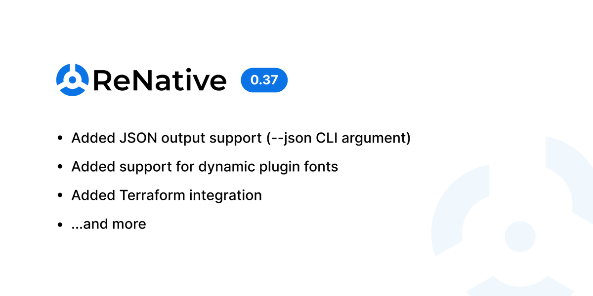 flexn_io's tweet photo. @ReNative 0.37 🚀

🔹 Added JSON output support (--json CLI argument)
🔹 Added support for postinstall in Podfile
🔹 Security upgrades
🔹 ...and more

https://t.co/NK4hisGnGg | https://t.co/2CjAj2zjnZ

#flexn #renative #rnv #newrelease #release https://t.co/eKQlr7oagD