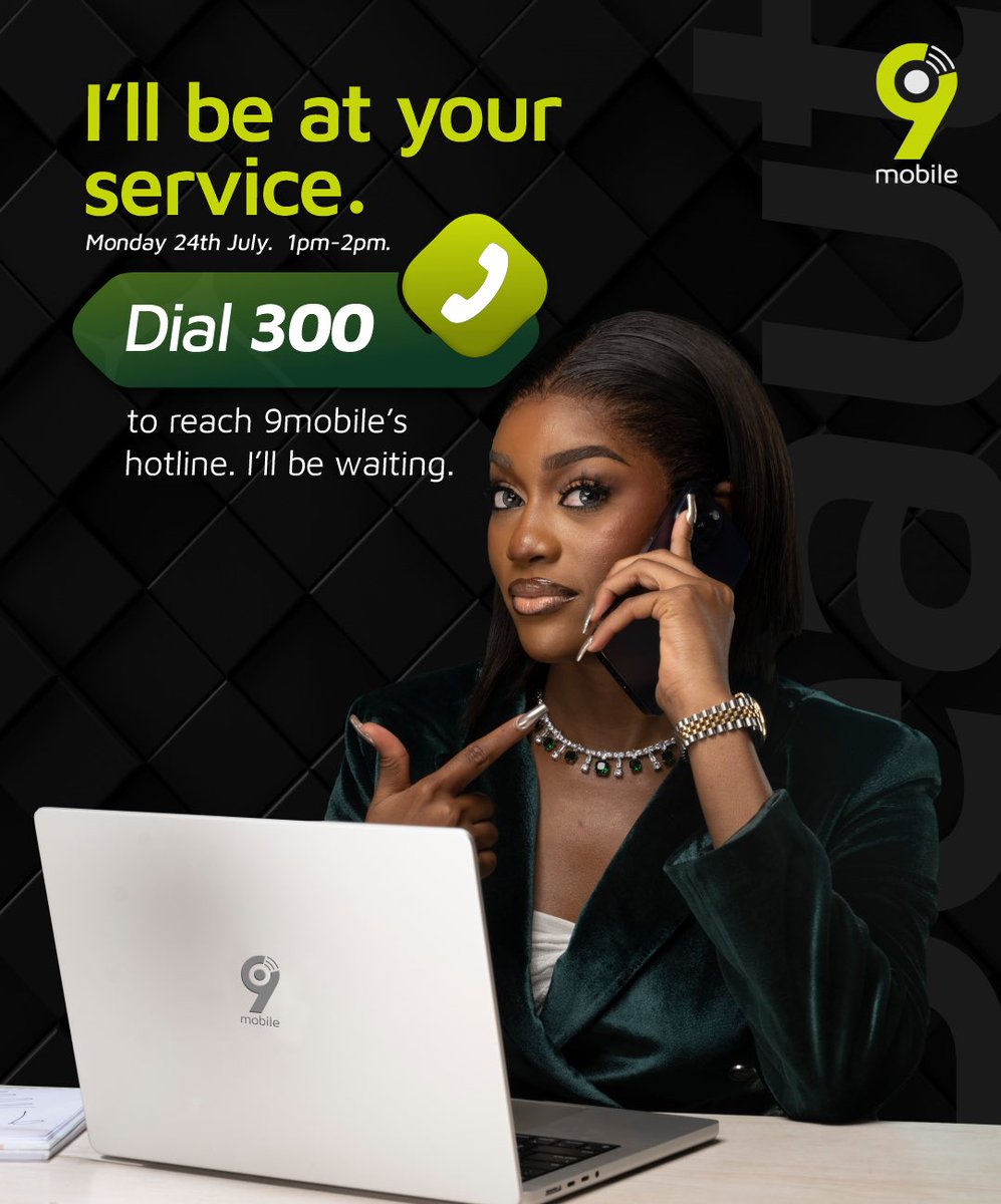beautyetukura's tweet photo. I will be your #9mobile customer service personnel today, Monday 24th July๐๐
Dial 300 if you need help and I will be waiting to serve you. #itsTime9ja #HereForYou #9mobileNG https://t.co/UFkzEN5V04