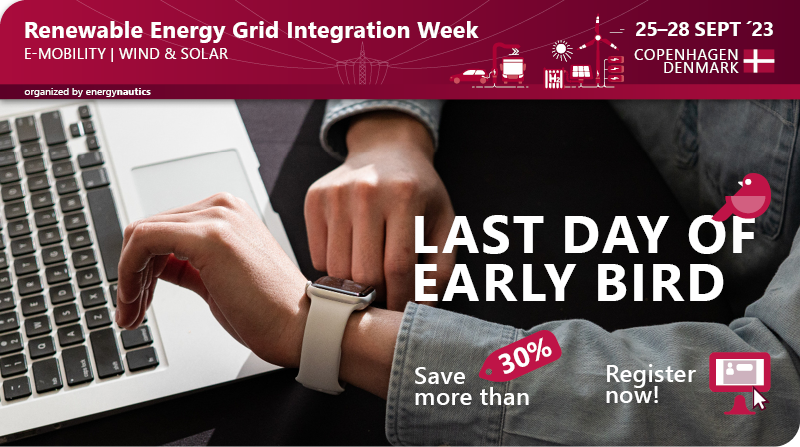 📢🐦LAST DAY of Early Bird Registration for #RenewableEnergy Grid Integration Week:
Register now and save more than 30%!

Tickets available for #Wind #Solar &amp; #Electromobility conferences in Copenhagen: integrationworkshops.org/events/

#GIW23 #EnergyTransition