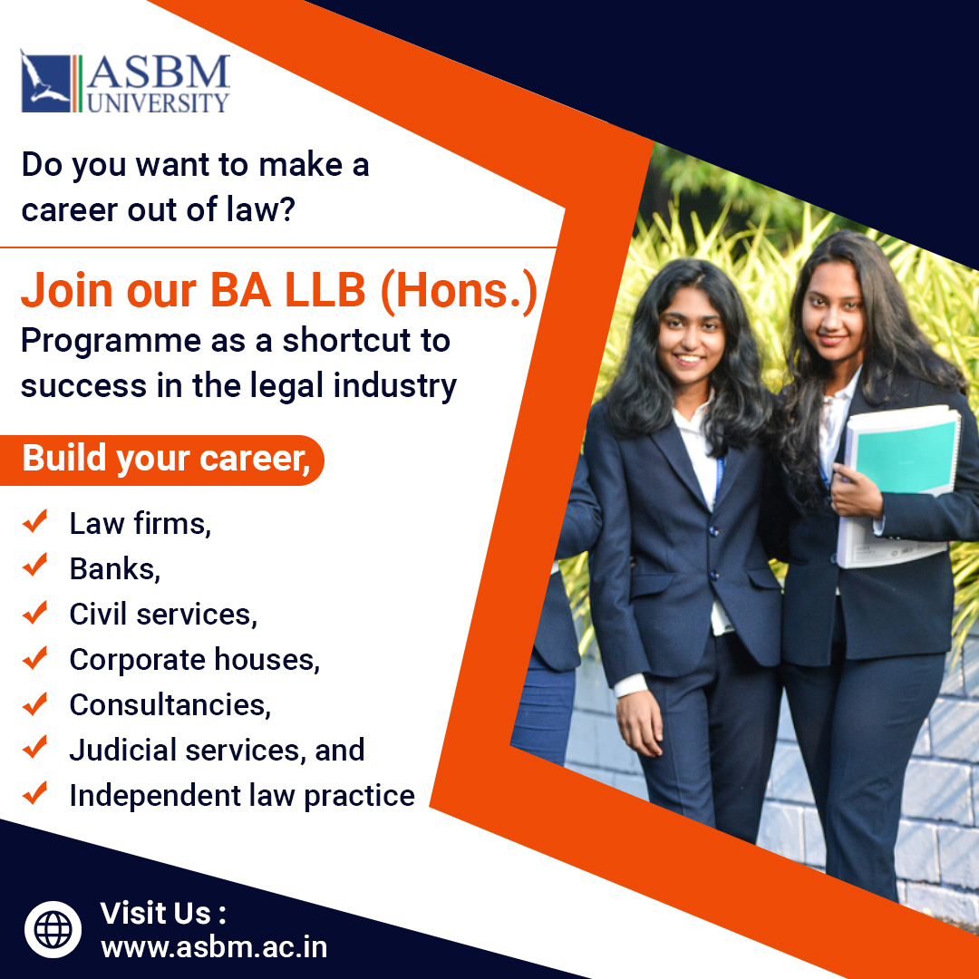 If the legal industry piques your interest, it is time to build a career out of it. Study BA LLB (Hons.) at our University, a five-year full-time integrated course that offers multiple career opportunities.

#ballbadmission #law #lawdegree #asbm #admission