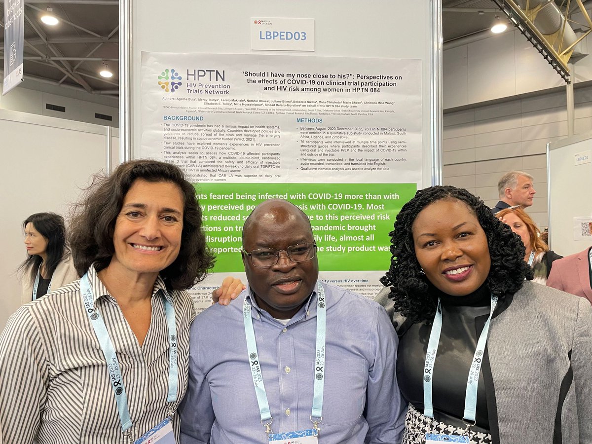 UNC Project at the IAS 2023. Here are Prof. Mina Hosseinipour, Dr. Maganizo Chagomerana, and Dr. Agatha Bula at the venue. The IAS Conference on HIV Science is the world’s most influential meeting on HIV research and its applications.