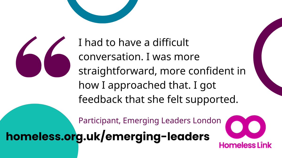One week left to apply for <a href="/HomelessLink/">Homeless Link</a>'s Emerging Leaders programme starting in October. Great opportunity for new leaders in the homelessness sector to learn skills and knowledge, gain a group of peers and build confidence. But don't just take our word for it...