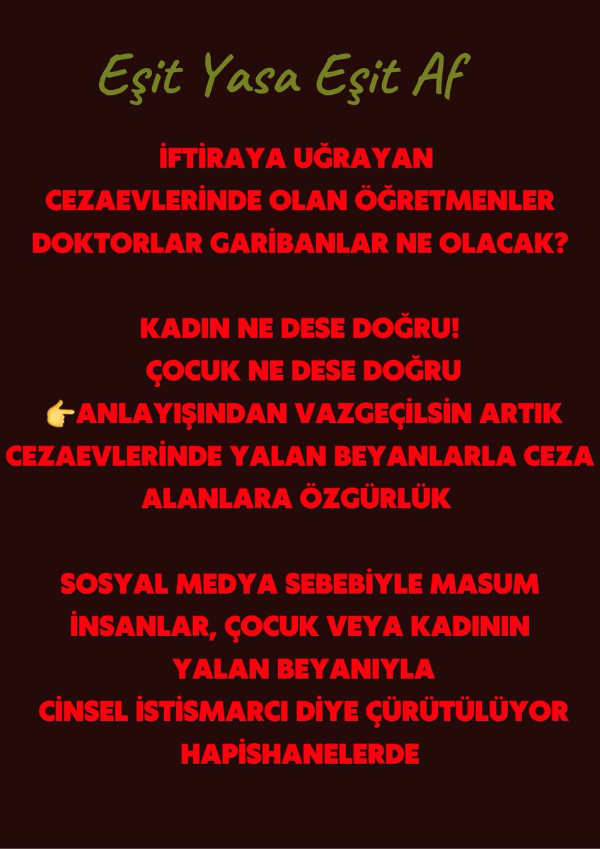 @KacarogluMehmet @AliYerlikaya İftiraya uğrayan cezaevlerinde olan öğretmenler ne olacak? Kadın ne dese doğru! Çocuk ne dese doğru 👉anlayışından vazgeçilsin artık Sosyal medya sebebiyle masum insanlar, çocuk veya kadının yalan beyanıyla cinsel istismarcı diye çürütülüyor hapishanelerde