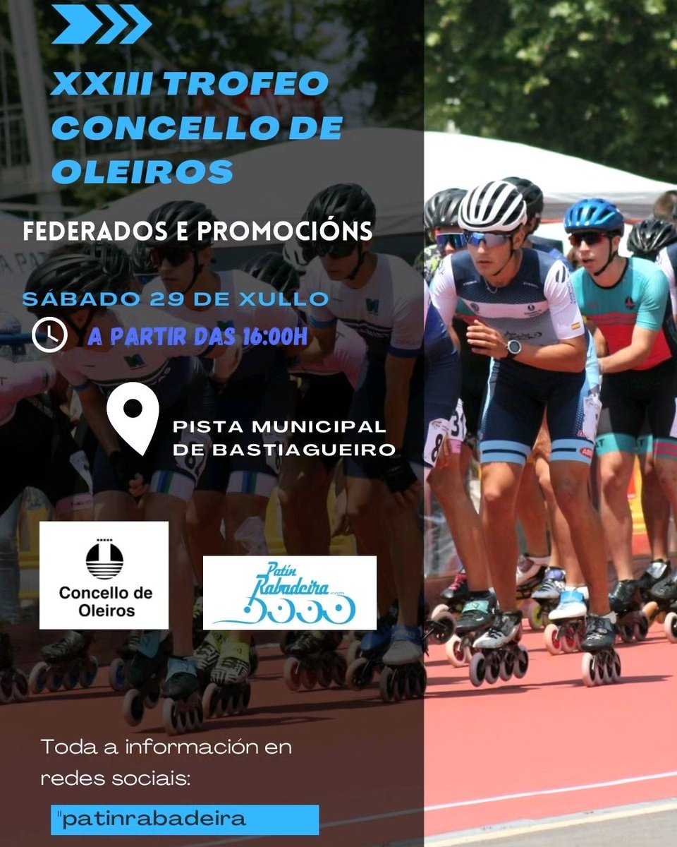 ConcelloOleiros's tweet photo. 🏆 Patinaxe de velocidade, esta fin de semana na pista municipal de Bastiagueiro. https://t.co/Kia70BCDk5