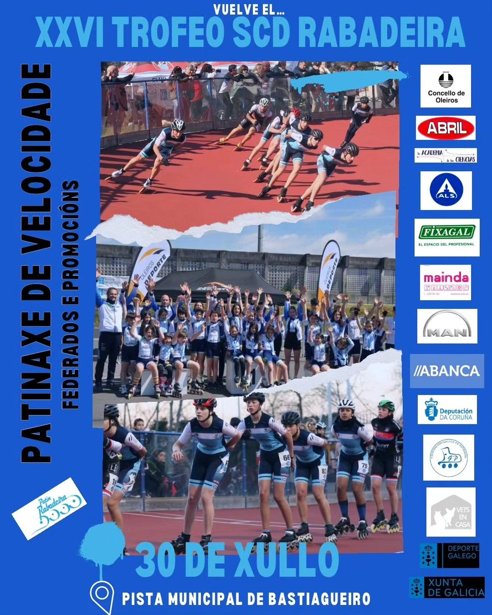 ConcelloOleiros's tweet photo. 🏆 Patinaxe de velocidade, esta fin de semana na pista municipal de Bastiagueiro. https://t.co/Kia70BCDk5