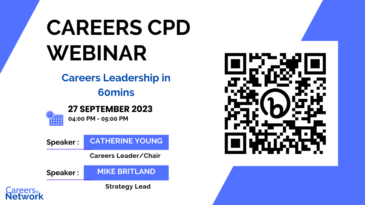 TheCareersNet's tweet photo. Careers Leadership in 60mins - #Careers CPD Wednesday 27th September 2023. If you're new to the role of #CareersLeader, this invaluable 60min seminar with @Young_Careers &amp; @MikeHBritland will help guide you through the first few months in role. #CEIAG #SupportChampionShape https://t.co/i0Z6BCfLq3