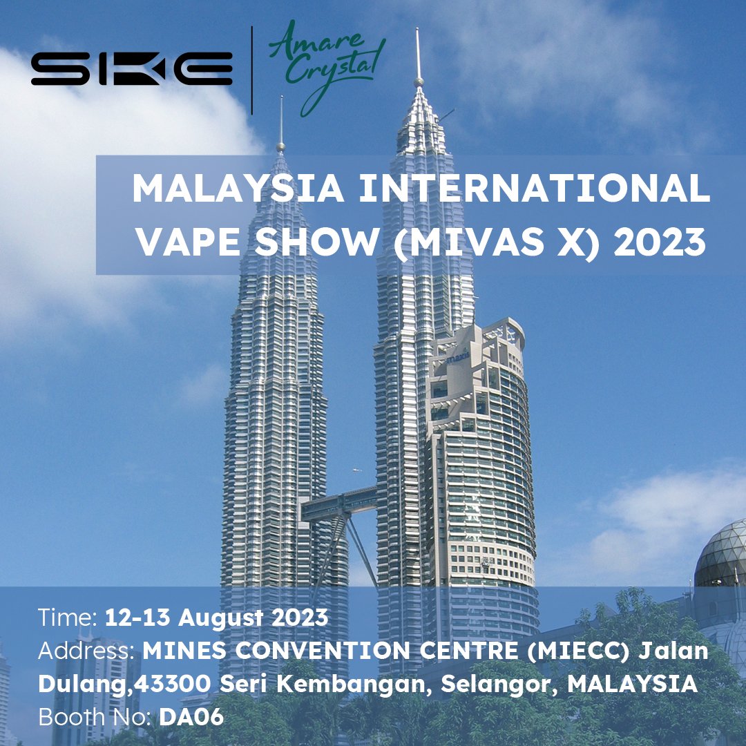 Amare crystal will join hands with SKE to attend Malaysia international vape show 2023🥳🥳🥳
📅: 12 - 13 August 2023
📍: MINES CONVENTION CENTRE (MIECC) Jalan Dulang,43300 Seri Kembangan, Selangor, MALAYSIA
Booth No: DA06

Warning: 18+ Only
#amarecrystal #mivasx #vapeshow