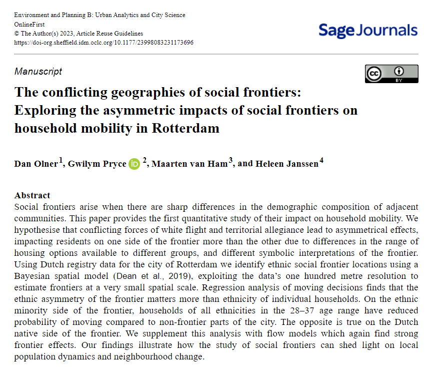 Gwilym Pryce (@gwilympryce1) on Twitter photo Our latest article on Social Frontiers just out in E&PB: "The conflicting geographies of social frontiers: Exploring the asymmetric impacts of social frontiers on household mobility in Rotterdam" with <a href="/DanOlner/">Dan Olner</a> <a href="/maarten_van_ham/">Maarten van Ham</a> and Heleen Janssen. …ls-sagepub-com.sheffield.idm.oclc.org/doi/full/10.11…
1/ Our latest article on Social Frontiers just out in E&PB: "The conflicting geographies of social frontiers: Exploring the asymmetric impacts of social frontiers on household mobility in Rotterdam" with <a href="/DanOlner/">Dan Olner</a> <a href="/maarten_van_ham/">Maarten van Ham</a> and Heleen Janssen. …ls-sagepub-com.sheffield.idm.oclc.org/doi/full/10.11…
1/