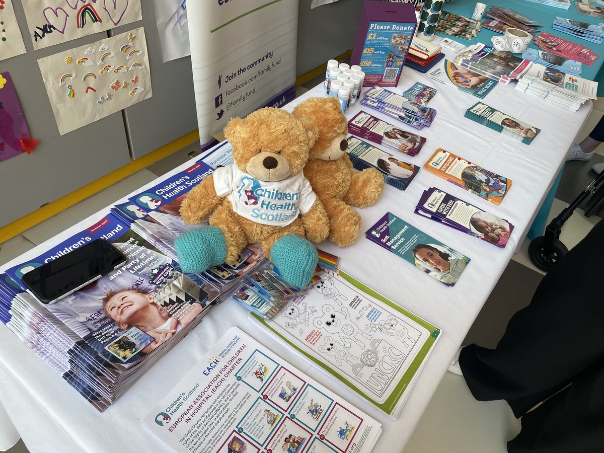 Sarah, Rhianne and Bear are @GCH_Charity hosting a stall with @FamilyFund, @contactfamilies and @ORCGlasgow. We have lots of fun things to do, info on health rights and referral forms for our SMS Programmes. #MyHealthMyRights