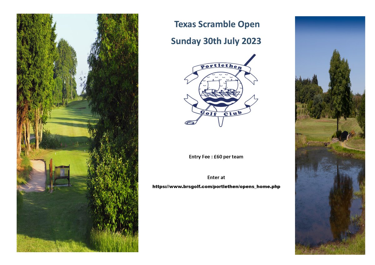 ⛳️Texas Scramble Open ⛳️
Tee times still available for our Open on Sunday 30th July.
Only £60 for team of 4 ( Gents, Ladies or mixed)
Enter online at brsgolf.com/portlethen/ope…