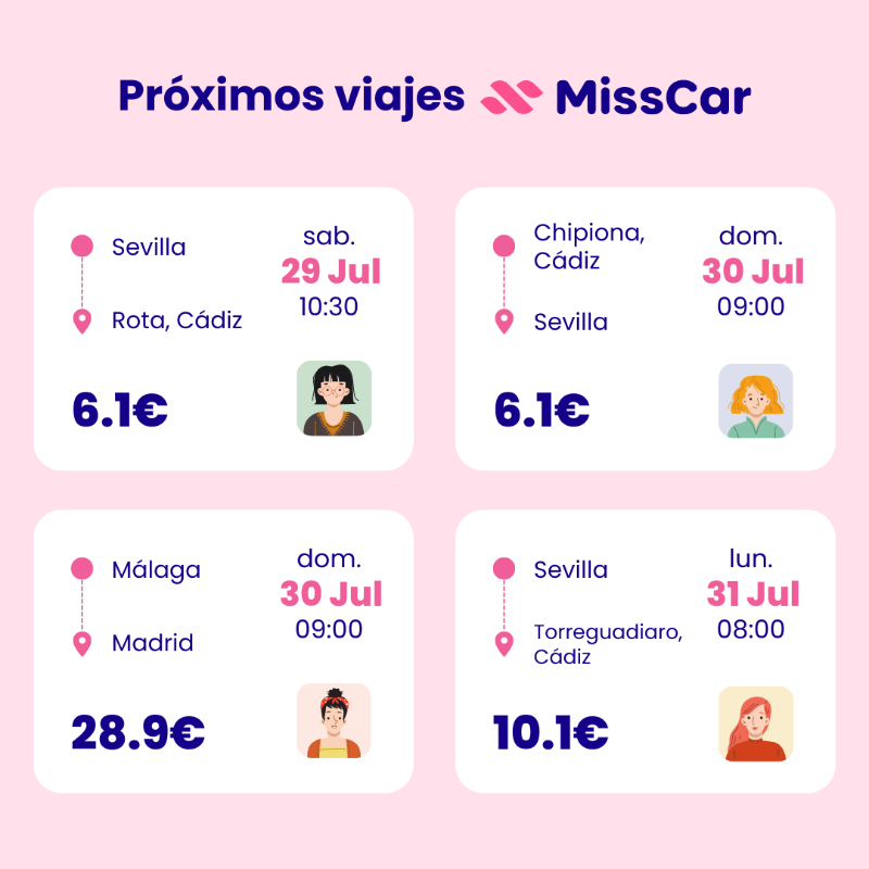 misscar_es's tweet photo. Miércoles con M de "Me voy de viaje con #MissCar" 🧳😂 ¡Echa un vistazo a las próximas rutas disponibles en nuestra app! O si lo prefieres, publica la tuya 😉 #compartircoche
¡Vamos! 👇
