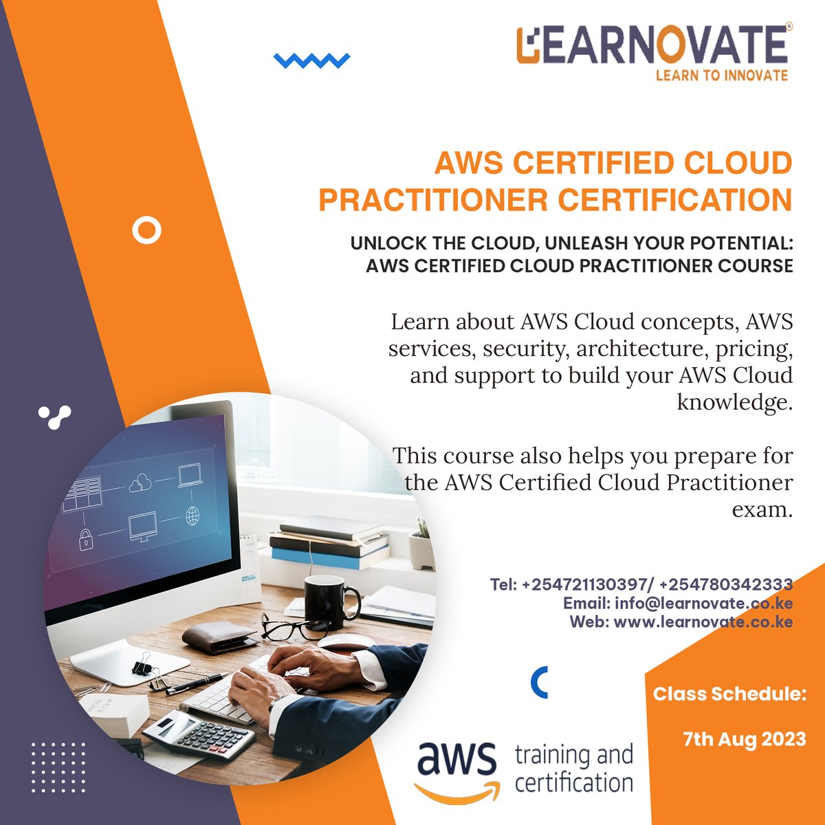 LearnovateTech's tweet image. 🌩️ Ready to conquer the cloud? 🚀 Elevate your career with our AWS Certified Cloud Practitioner Course! 🏆 Gain the skills, grab the opportunities, and future-proof your success in the tech world! 🎯 #CloudComputing #AWS #CertificationCourse #FutureReady Register Today!
