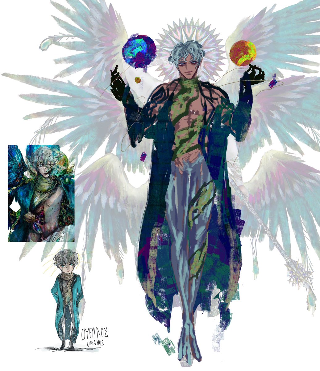 wings male focus 1boy multiple wings feathered wings full body short hair  illustration images
