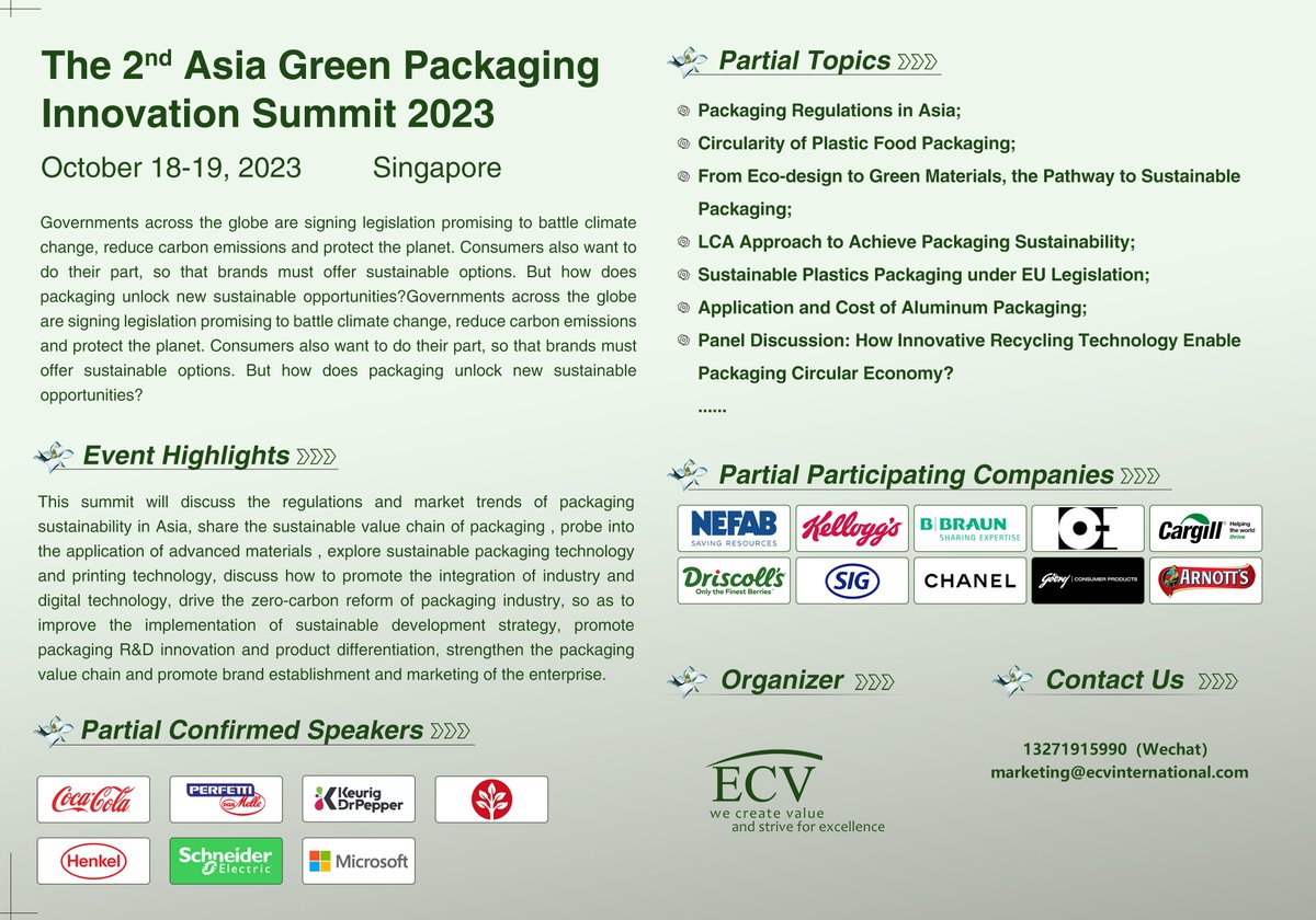 Don't miss this opportunity to learn from the visionary leaders.

Register now and join us.
ecvinternational.com/AsiaGreenPack.…

#greenpackaging #packaging #foodandbeverage #homeappliances #agriculture #Cosmetics #paperpackaging #plasticpackaging #inkjetprinter #label #chemical #Recycling