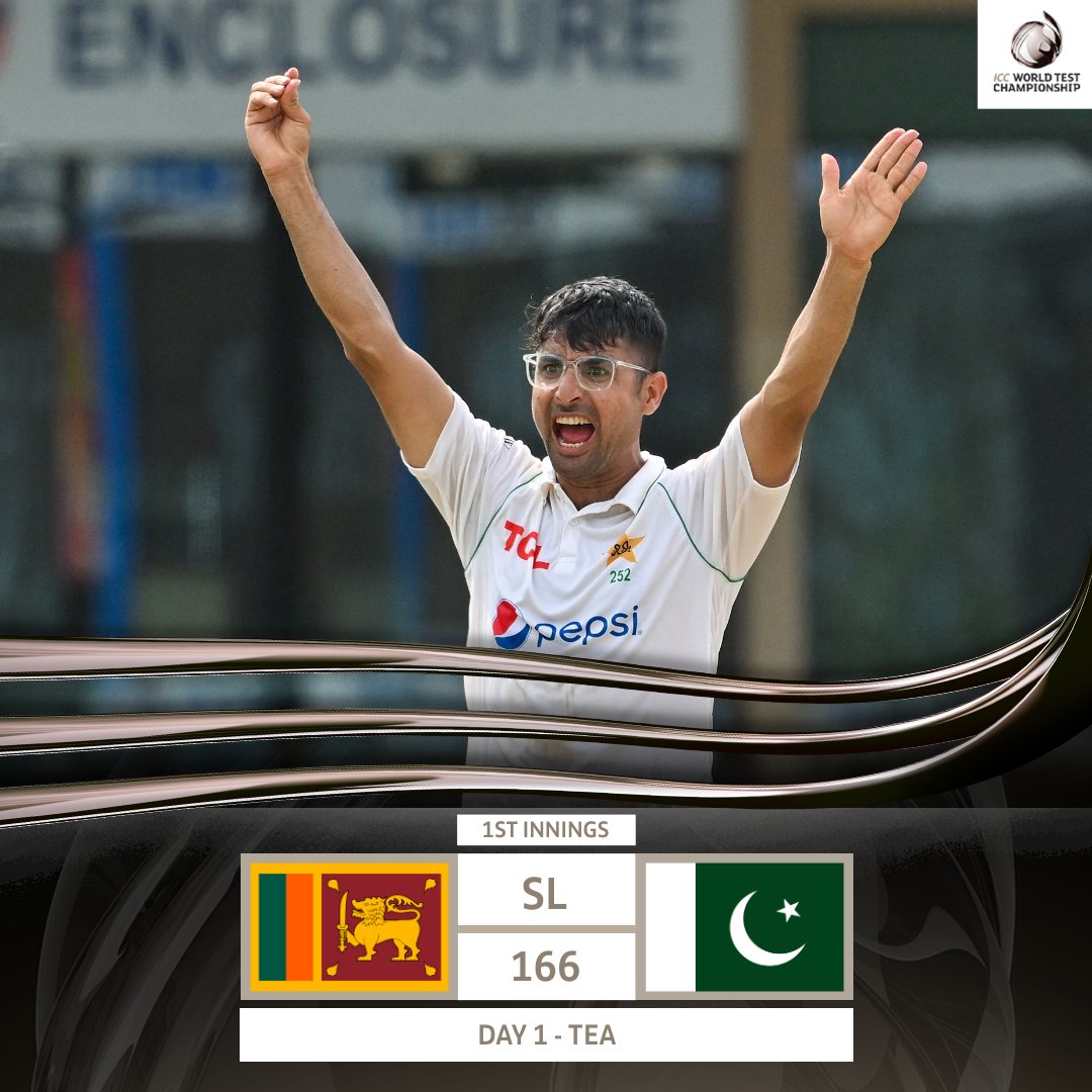 Abrar Ahmed picks up four wickets as Sri Lanka are all out in the second session of Day 1. 

#WTC25 | #SLvPAK | 📝 bit.ly/3Q5GO4J