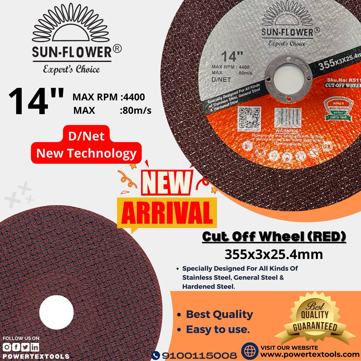 Powertextool's tweet image. SUN-FLOWER CUT OFF WHEEL (RED) 107X1.2X16mm order visit powertextools.com or download powertexb2b application from play store(bit.ly/3c9ZjAI). For New arrivals and Newly Launched Products please follow us
@powertextools
. . . . . #powertex #cutoffwheel #newpost