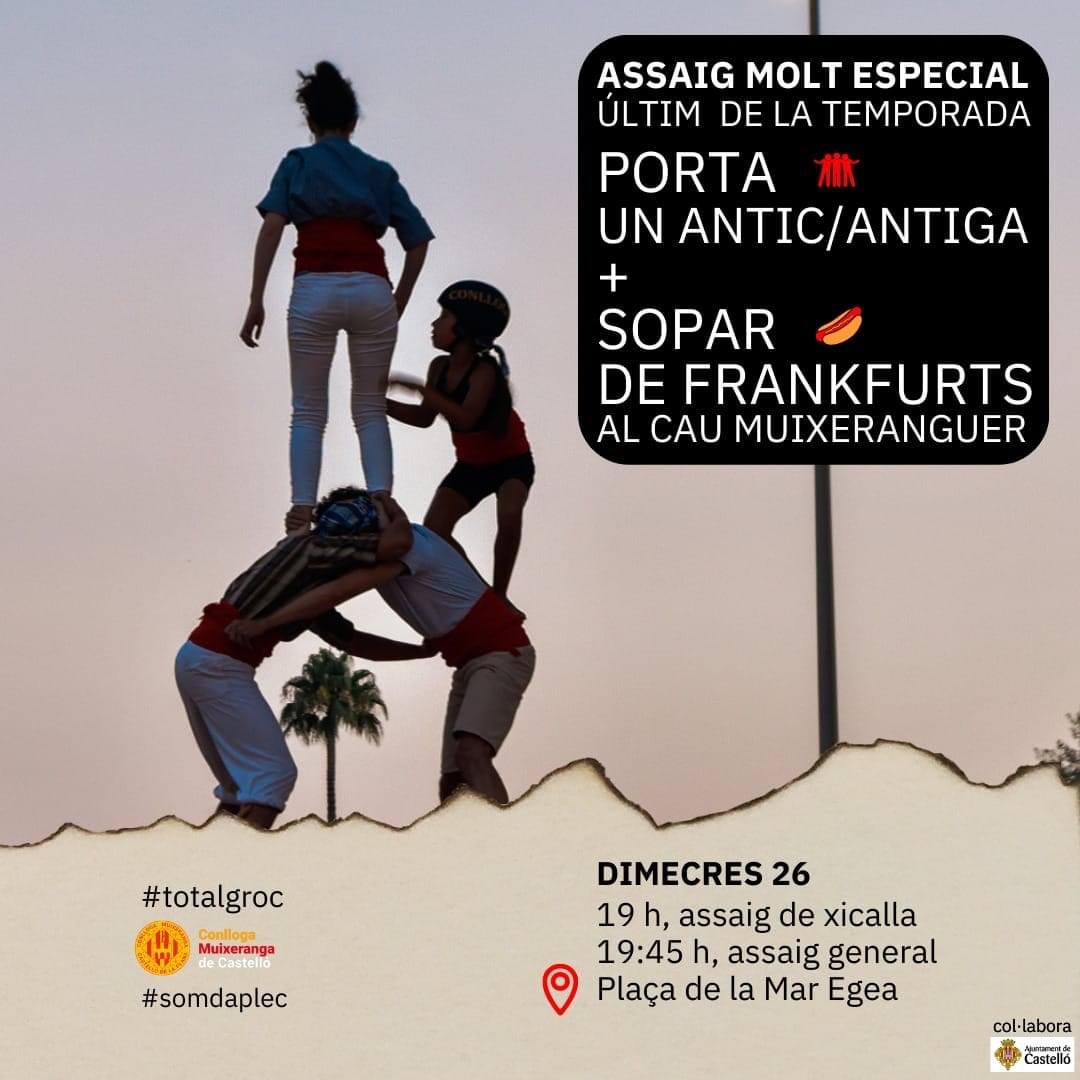 conlloga_'s tweet photo. Dimecres que ve farem l'últim assaig de la temporada per posar la cirereta al pastís en l'Aplec dels Ports!
Aquest, serà un assaig molt especial, i en acabar-lo, ho celebrarem al Cau Muixeranguer de Castelló amb un sopar.
Vos esperem a totes i a tots!
#totalgroc #somaplec https://t.co/fmBd65IcnC
