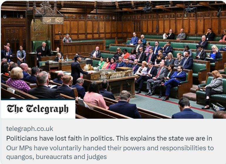 axispoint60's tweet photo. Current politicians believe we will blame them less if they hand over decision-making to institutions which they cannot control & become hijacked & mutated by fringe activists & causes who use clumsy law created by compromising politicians who hope to please everyone
#justgovern https://t.co/tIYEnJxU25