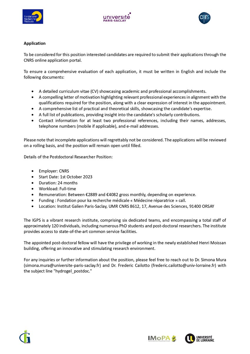 AnaisPittoBarry's tweet image. 📢Our team is looking to recruit a #PDRA for 2 years in the #formulation of peptides for #biomedical applications. Please contact linkedin.com/in/simona-mura… for any questions #hydrogel #Osteoarthritis