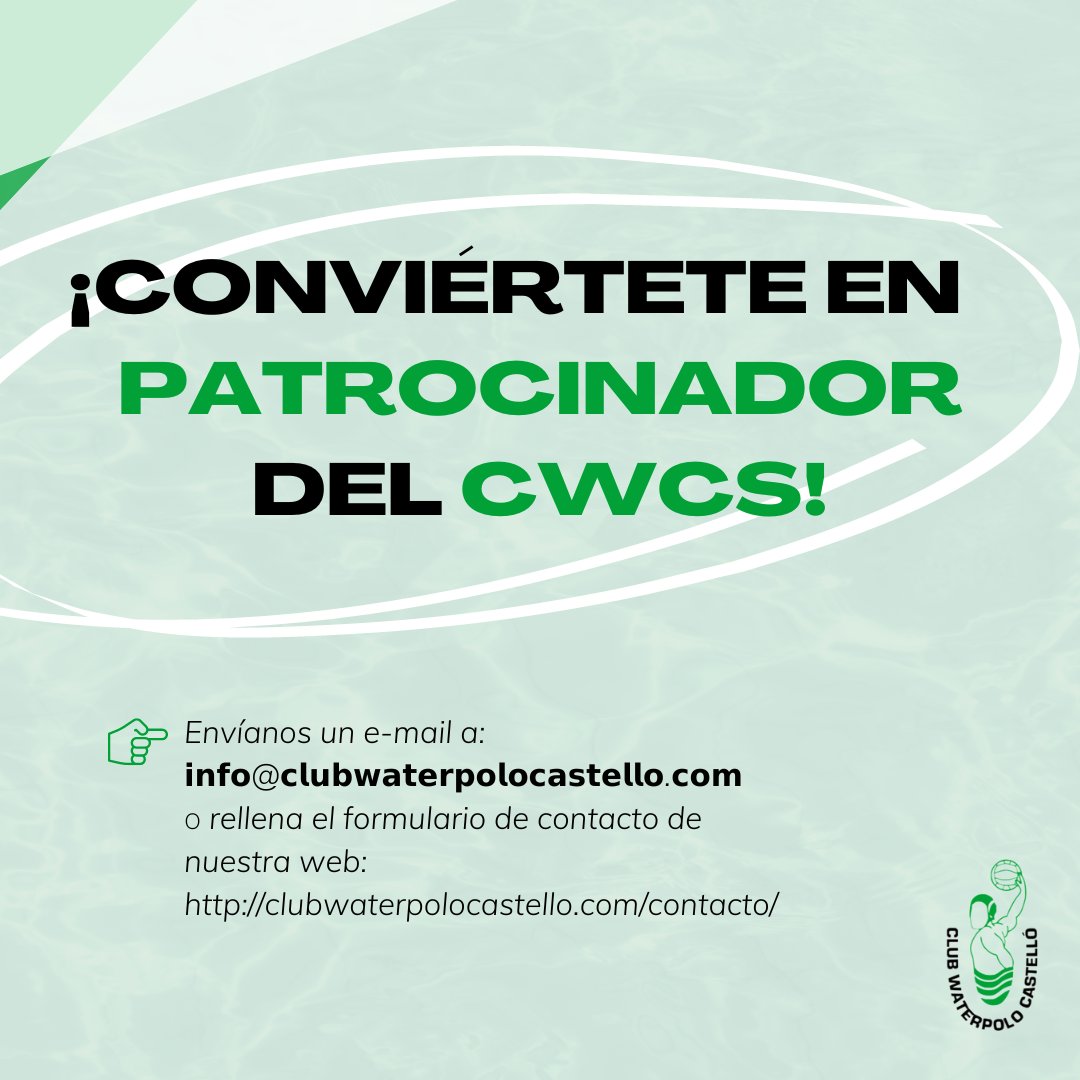 ¡Buscamos patrocinadores! 🤝

Al asociarte con el CWCS, tendrás la oportunidad de promocionar tu marca en nuestros eventos, redes sociales y materiales de marketing. ¡Aprovecha esta oportunidad y aumenta tu visibilidad y alcance! 🚀💼

¡Contáctanos!📞
clubwaterpolocastello.com/contacto/