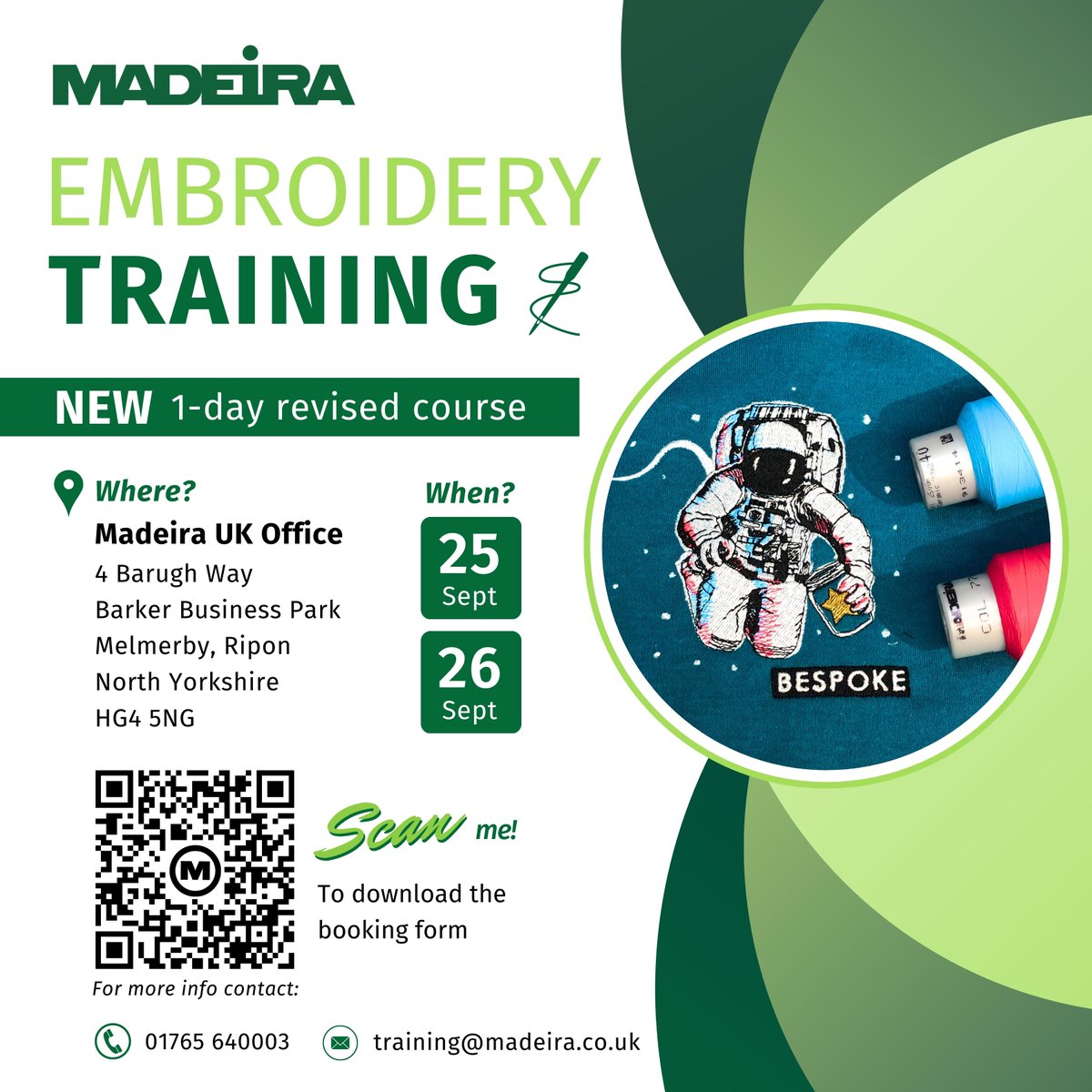 MadeiraUK's tweet image. Madeira is back! With a revised 1-day training course📚 Covering a broad range of topics to suit all embroiderers…🪡

Limited spaces available on a first come first served basis❗️Download the booking form here👉🏼 buff.ly/43GuOtv or scan the QR code.

#EmbroideryTraining