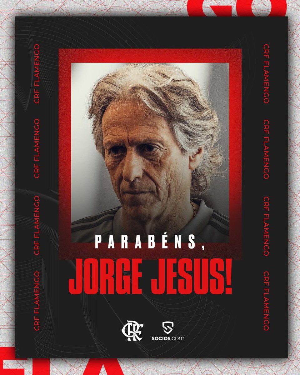 Hoje é aniversário do técnico Jorge Jesus, campeão com o MENGÃO da Libertadores (2019), do Brasileiro (2019), do Carioca (2020), da Supercopa (2020) e da Recopa (2020). Parabéns, Mister! #CRF