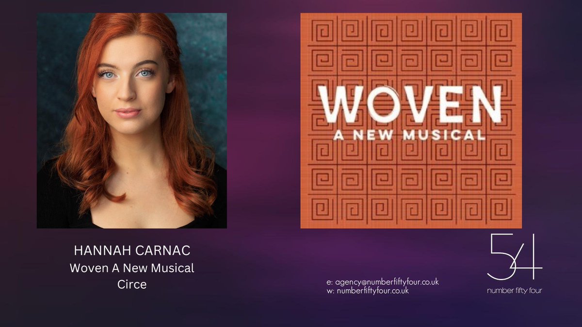 Congratulations to HANNAH CARNAC <a href="/hannahcarnac/">Hannah Carnac</a> who will be playing the role of Circe in Woven at Edinburgh Fringe this year
<a href="/woventhemusical/">Woven: A New Musical</a> 
#edinburghfringe 

#N54Agency
