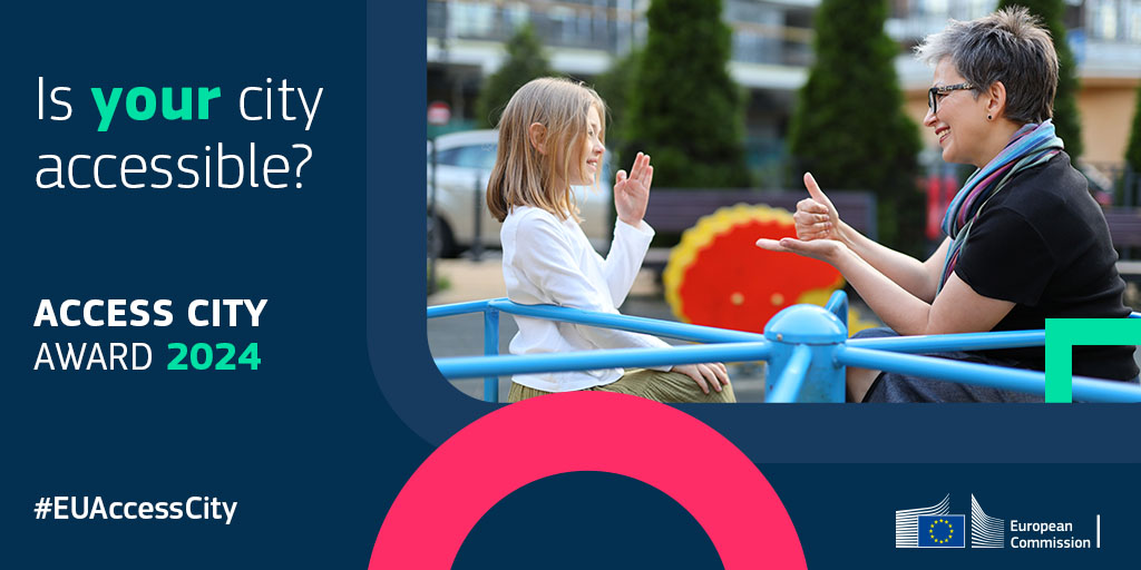 URBACT's tweet image. 📢#Apply to the 2024 Access City Award Competition!

Have you improved your city's #accessibility for persons with disabilities? Are your #publicspaces 🏟 #transport 🚋 public facilities 🏣 more #inclusive ? 

Find out more and apply! 👉bit.ly/3rJcpz2 #EUAccessibility