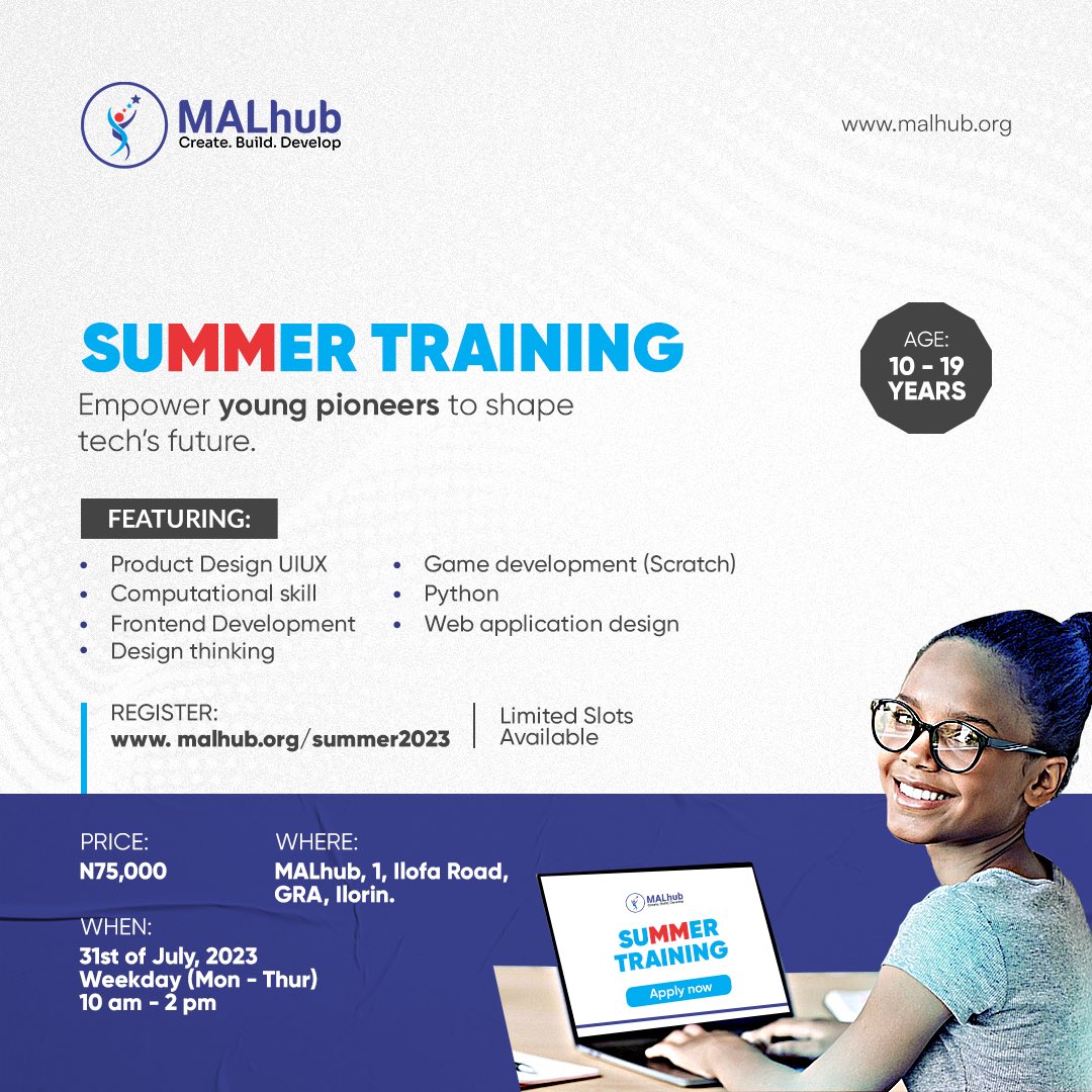 malhubng's tweet image. Enroll the young pioneers to become the next tech genius. Don&apos;t miss this opportunity to kickstart your tech journey in the most engaging way possible.

Click here to enroll forms.gle/TZU3vTVtnSV4Kg…

#MALhubRelearn #SummerSchool