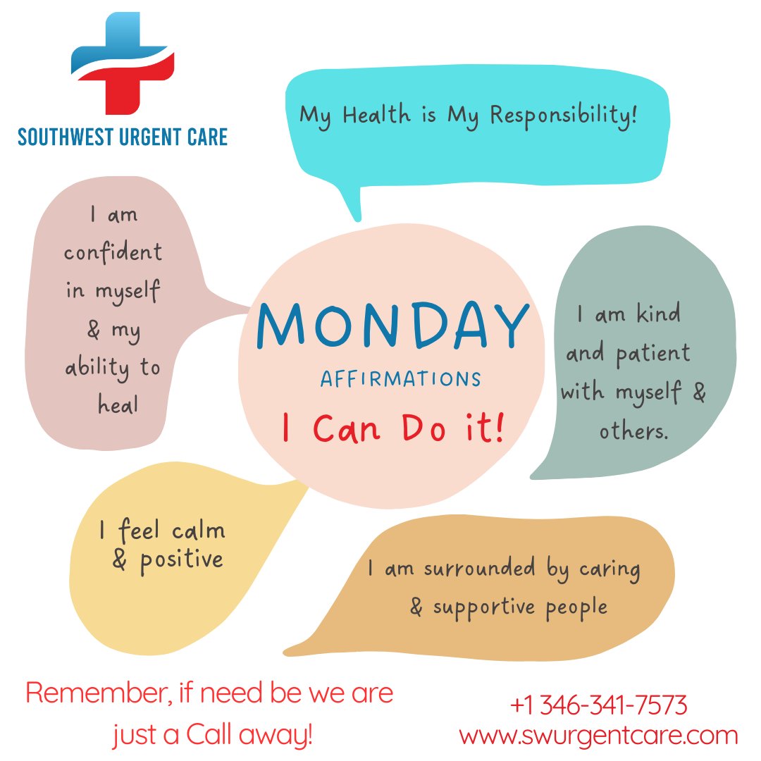 Your well-being, our priority! 💙 
Mind & body in sync at Southwest Urgent Care! 🌟

#FeelGoodMonday #SWUrgentCare #WellnessMondays #MondayMotivation  #MentalHealthMondays #PhysicalHealthBoost #WellnessFirst #urgentcare