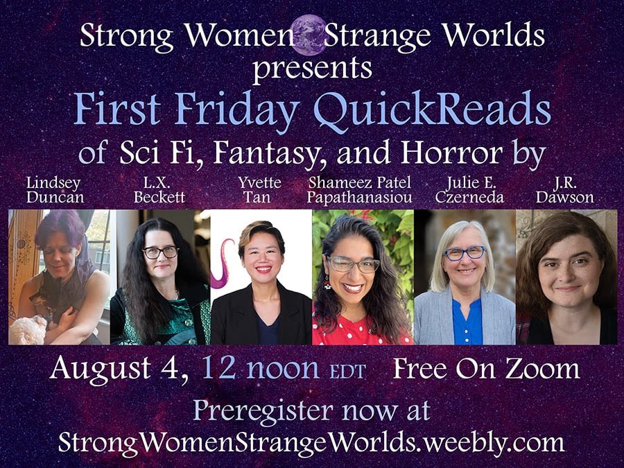 Book lovers! Spend an hour listening to live #AuthorReadings via Zoom featuring #womenauthors #fictionbywomen #enbyauthors. 6 authors, 8 minutes each - it’s fast, it’s fun, and best of all #FreeBooks! #ScienceFiction, #Fantasy, #Horror, #Horror