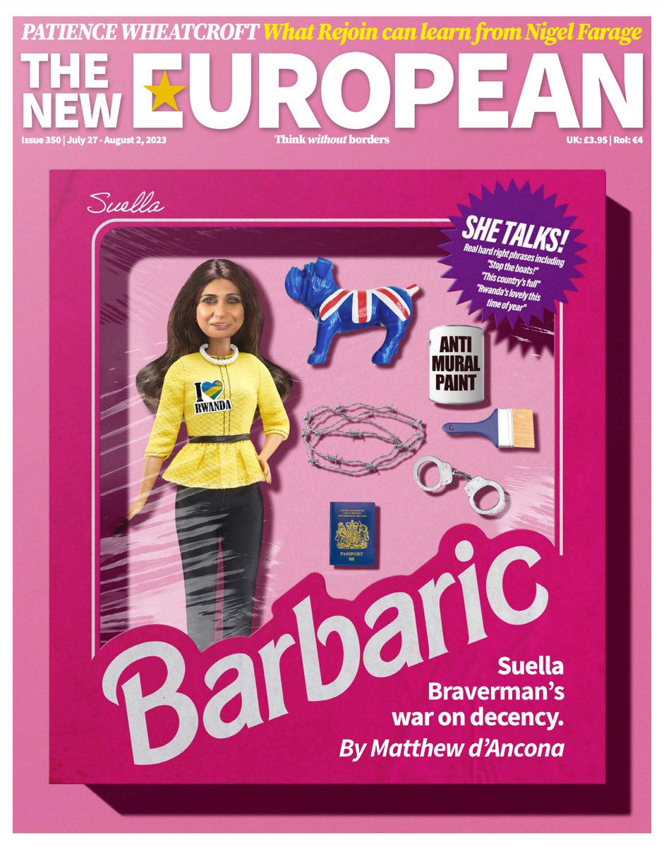 This week's cover, going to press. Barbaric: Suella Braverman's war on decency by @MatthewdAncona Subscribe here and never miss a copy: theneweuropean.co.uk/subscribe?utm_…