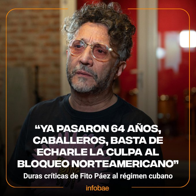 Esto es con <a href="/PresidenciaCuba/">Presidencia Cuba 🇨🇺</a>. Basta ya con el cuento de la buena pipa. El bloqueo es interno. Quien no deja prosperar al pueblo cubano es el régimen comunista que lleva más de 60 años en el poder. No hay justificación para que el país esté como está.
Gracias <a href="/FitoPaezMusica/">Fito Paez</a>
