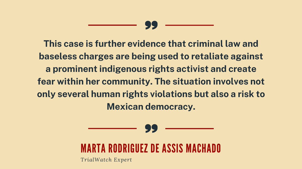 Last year, a court in #Mexico reduced Hernandez’s sentence to nine years and five months, down from more than 11 years. <a href="/TrialWatch/">TrialWatch</a> had monitored her trial through our partners <a href="/chr_aba/">ABA Human Rights</a>, finding it “riddled with irregularities” and assigning it a D grade. cfj.org/news_posts/und…