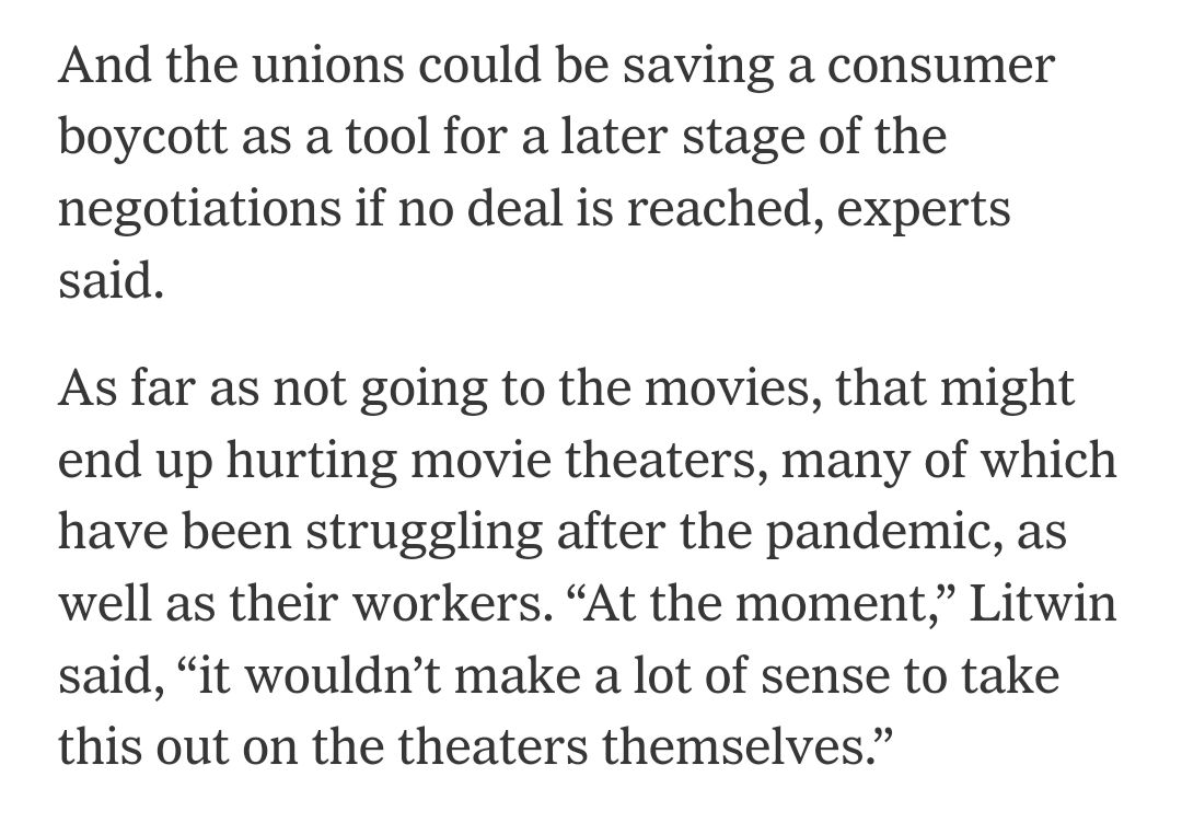 Unions didn't call for people to boycott Barbie or Oppenheimer, or going to the movies for that matter.