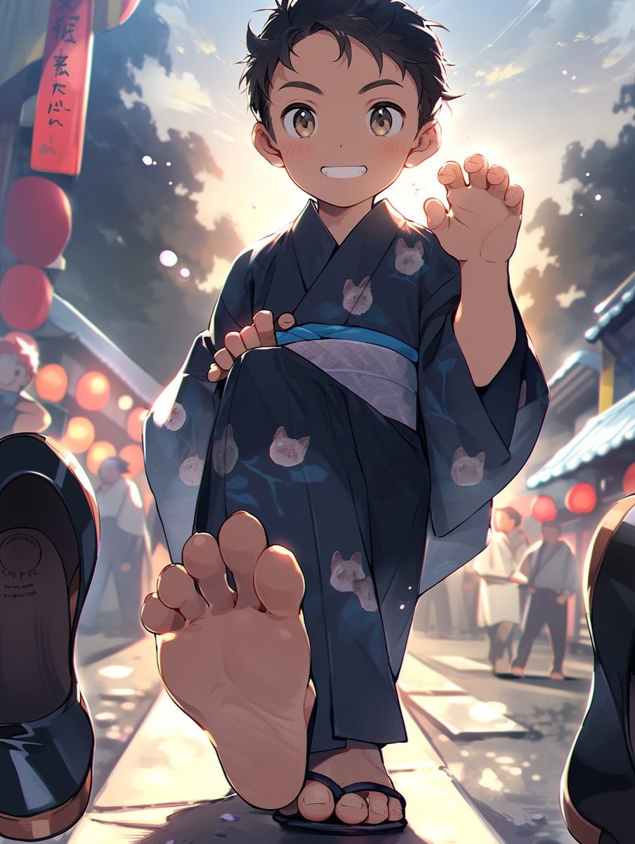 rotasukeAI's tweet image. 暑い日が続いてますけど、祭りの季節、浴衣、下駄、ちらっと見える素足...