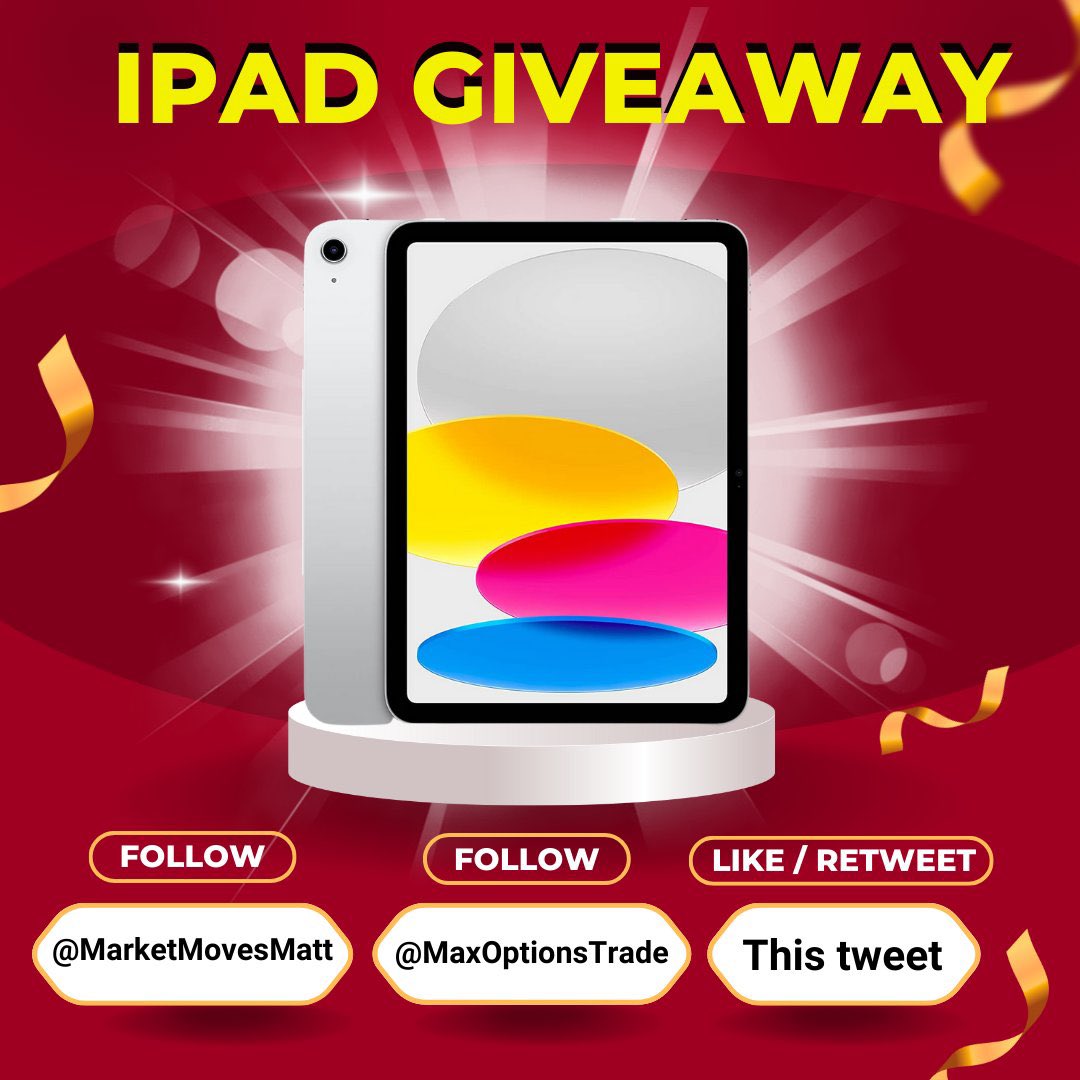 MaxOptionsTrade's tweet photo. 🤯MASSIVE GIVEAWAY! 🤯

Picking one winner for a BRAND NEW IPAD!!! 

SIMPLE - Must retweet and follow 
👇🏽👇🏽👇🏽👇🏽👇🏽👇🏽👇🏽👇🏽
@MaxOptionsTrade 
@MarketMovesMatt 

Winner will be announced Friday 7/28! https://t.co/iahlvlglWP