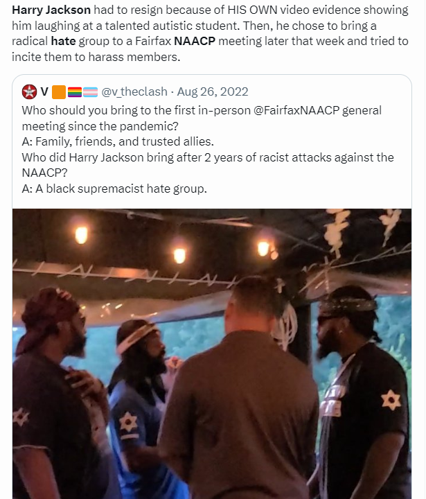 v_theclash's tweet photo. @PacificLegal I spy with my little eye #CoalitionForTJ leaders who have attacked Fairfax County students, parents, teachers, &amp; leaders. For example, do you really want to amplify #HarryJackson who is known for abusive behavior, racist memes, and antisemitic connections? https://t.co/Y3mHh5vt0C https://t.co/nxpUSvQPsE