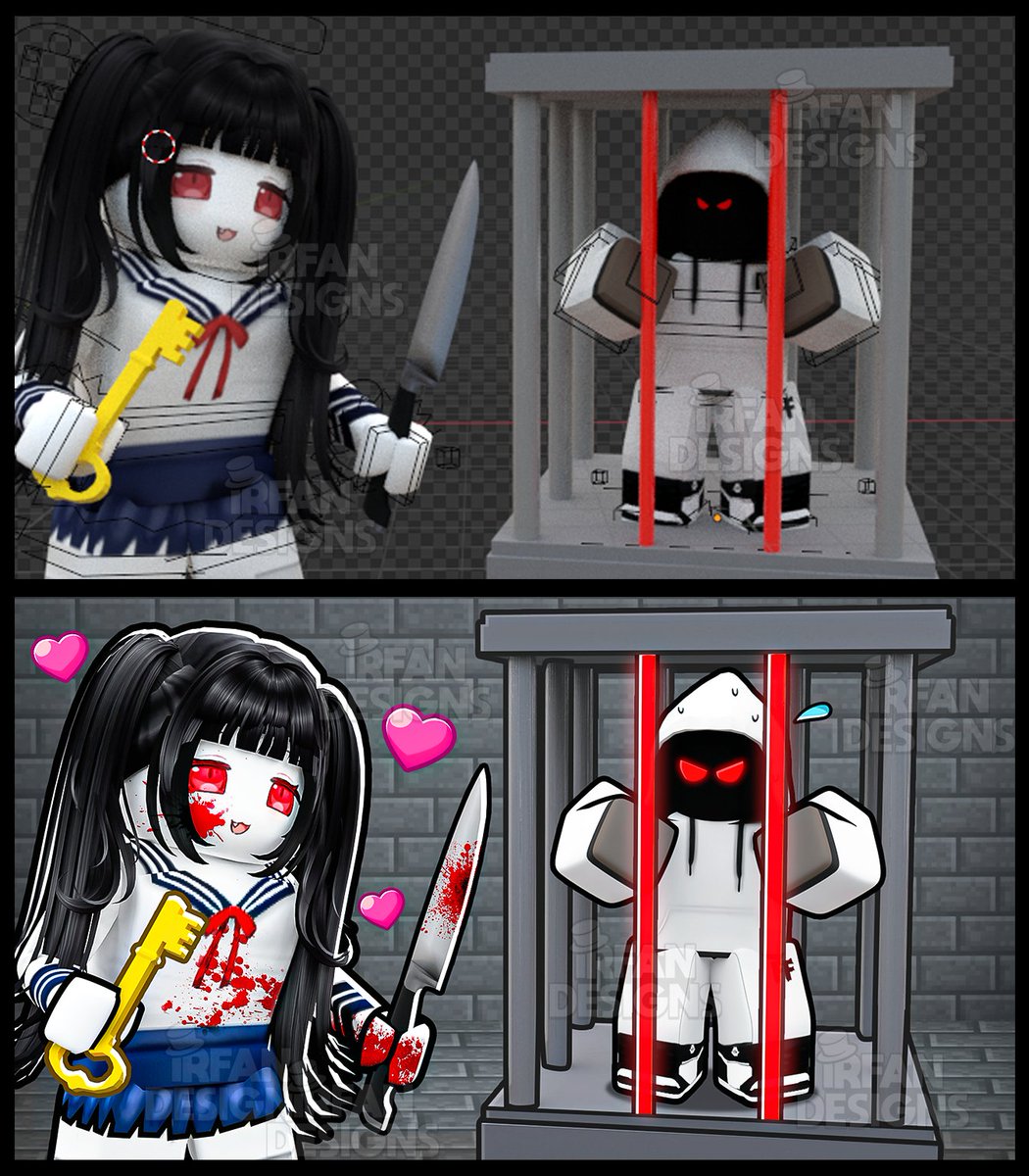 IrfanDesigns's tweet image. Before / After

&quot;Kidnapped By A Crazy Fan Girl&quot;

#ROBLOX #robloxthumbnail #RobloxDev