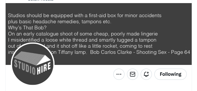 Great story from Bob and a lovely crop with the <a href="/StudioHire_Com/">STUDIOHIREDOTCOM</a> logo 🤣🤣🤣