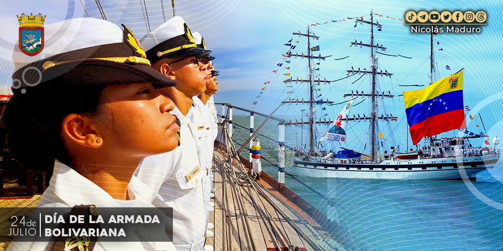 Con profundo orgullo y emoción, felicito a nuestra Armada Bolivariana, hombres y mujeres capaces, quienes con honor y valentía surcan la inmensidad de las aguas de nuestro territorio, salvaguardando la soberanía de la Patria.