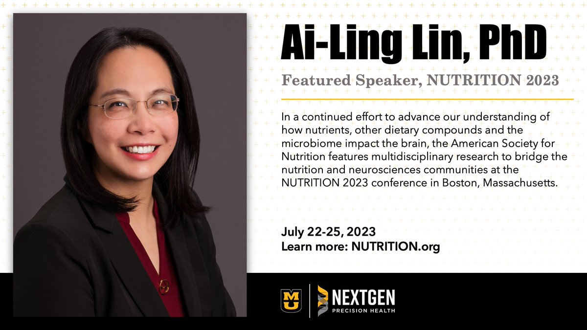 Congratulations to Mizzou researcher Ai-Ling Lin (@MizzouAandS, @mumedicine), who is a featured speaker at American Society for Nutrition’s #Nutrition2023 conference today! She’s discussing the interplay between brain metabolic function & the development of Alzheimer’s disease.