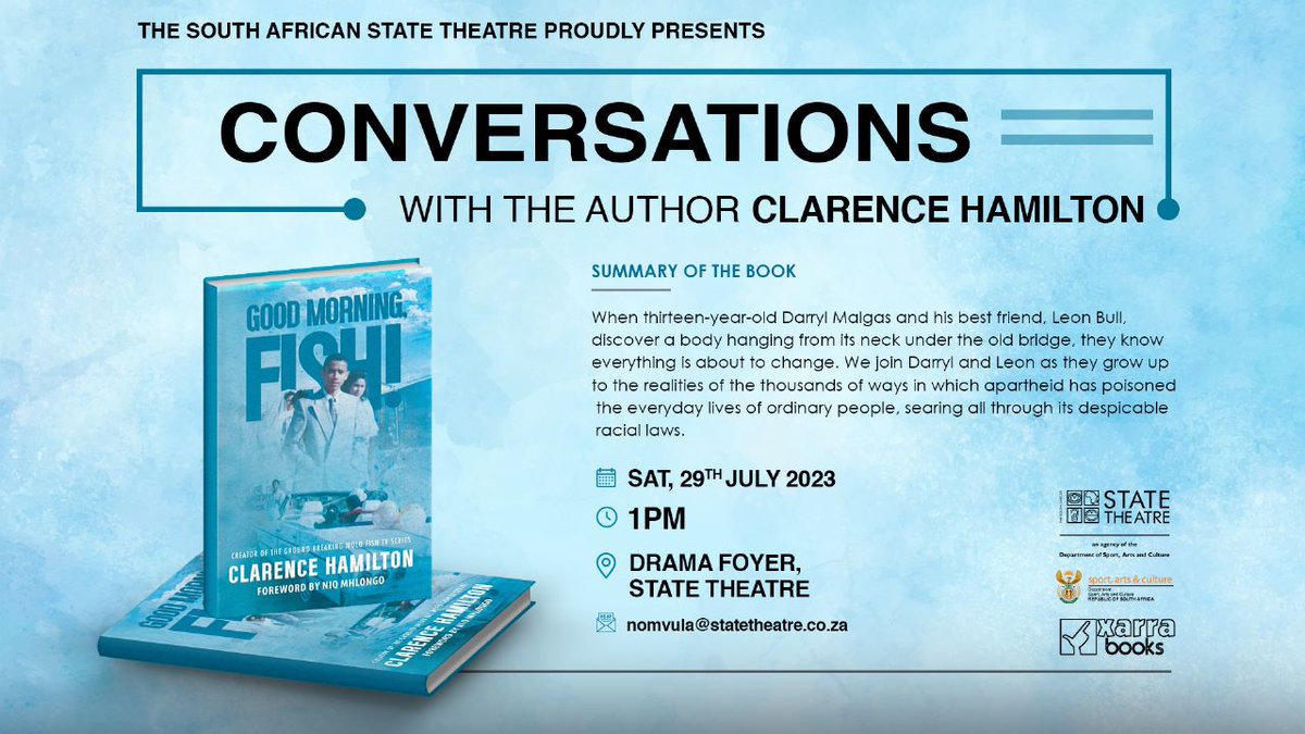 xarrabooks's tweet image. Molo Xarrites! With @thesouthafricanstatetheatre and Clarence Hamilton, we are excited to host a book launch of Good Morning, Fish! which graced our TV sets and is now gracing our bookshelves! Available: buff.ly/3Hsxaox
#booklaunch #sawriters #sabooks #sareaders #books