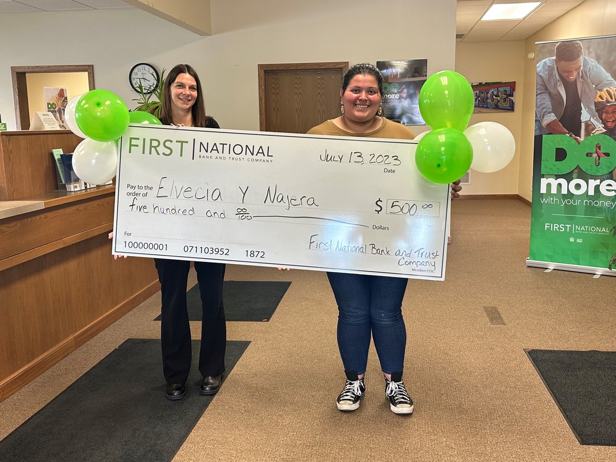 Congratulations to Elvecia N. who was the GRAND PRIZE winner of our Springtime Festival giveaway! Elvecia used her FNBT debit card April - June and was the winner of the $500 grand prize! This promotion ended on June 30th, 2023. First National Bank and Trust Company, Member FDIC.