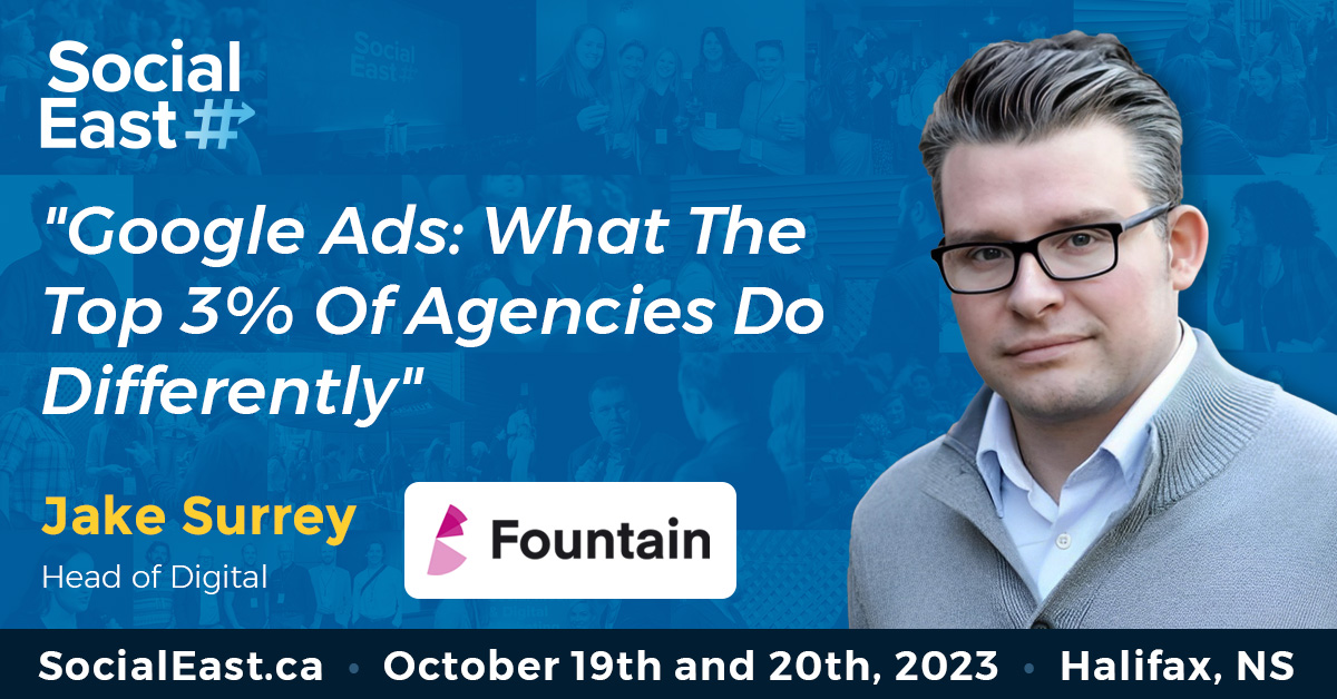 ‼️ Speaker Alert ‼️ 

Get excited for our next speaker Jake Surrey! Join Jake to run through some more advanced level Google Ads practices to get the most out of your account. 

Don’t miss out, catch Jake at #SocialEast 2023!

socialeast.ca