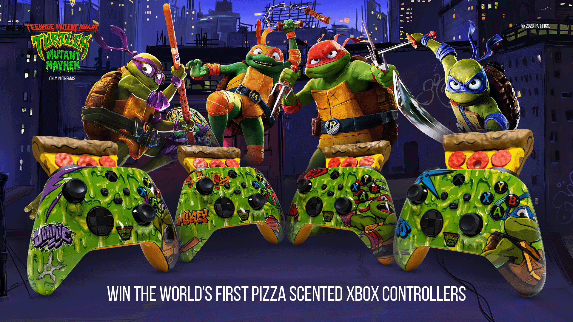 Xbox Game Pass on X: the pizza party never stops with these guys🍕 follow  @XboxGamePass & RT this post with #XboxTMNTMoviesweepstakes for a chance to  win these TMNT-inspired controllers! be sure to